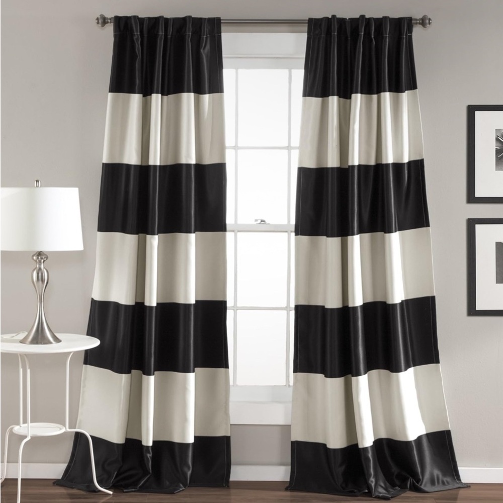 Curtain - Montego Black and White Stripe 52 x 84 1 2  ONE Panel left!